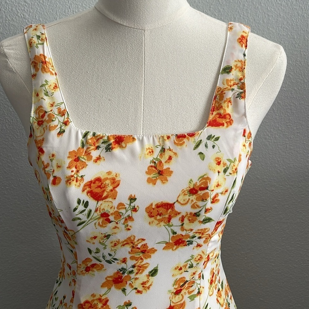 Lulus Day Date White and Orange Floral Print Tie-Back Dress - Picture 5 of 9